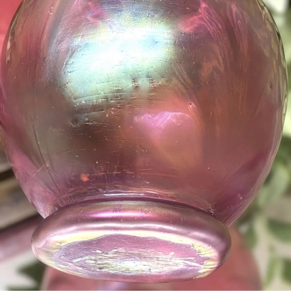 Vintage Loetz Kralik Bohemian Red Iridescent Art Glass Vase Round Square Top - Picture 5 of 7
